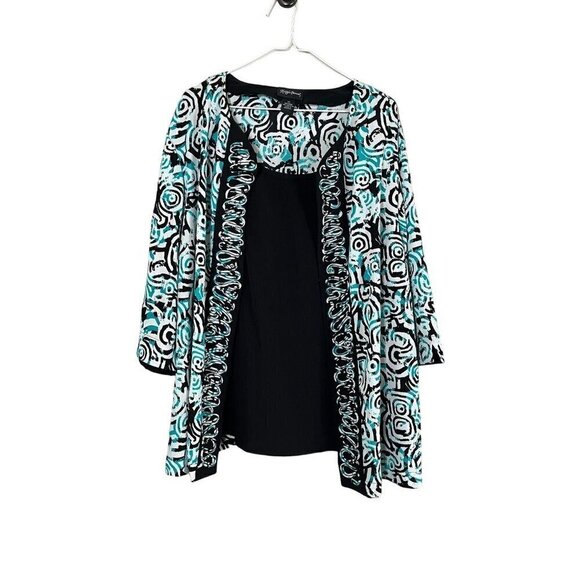 Maggie Barnes Artsy Cardigan 2X Blue Funky Retro Preppy Coastal Classic Resort - Picture 1 of 13